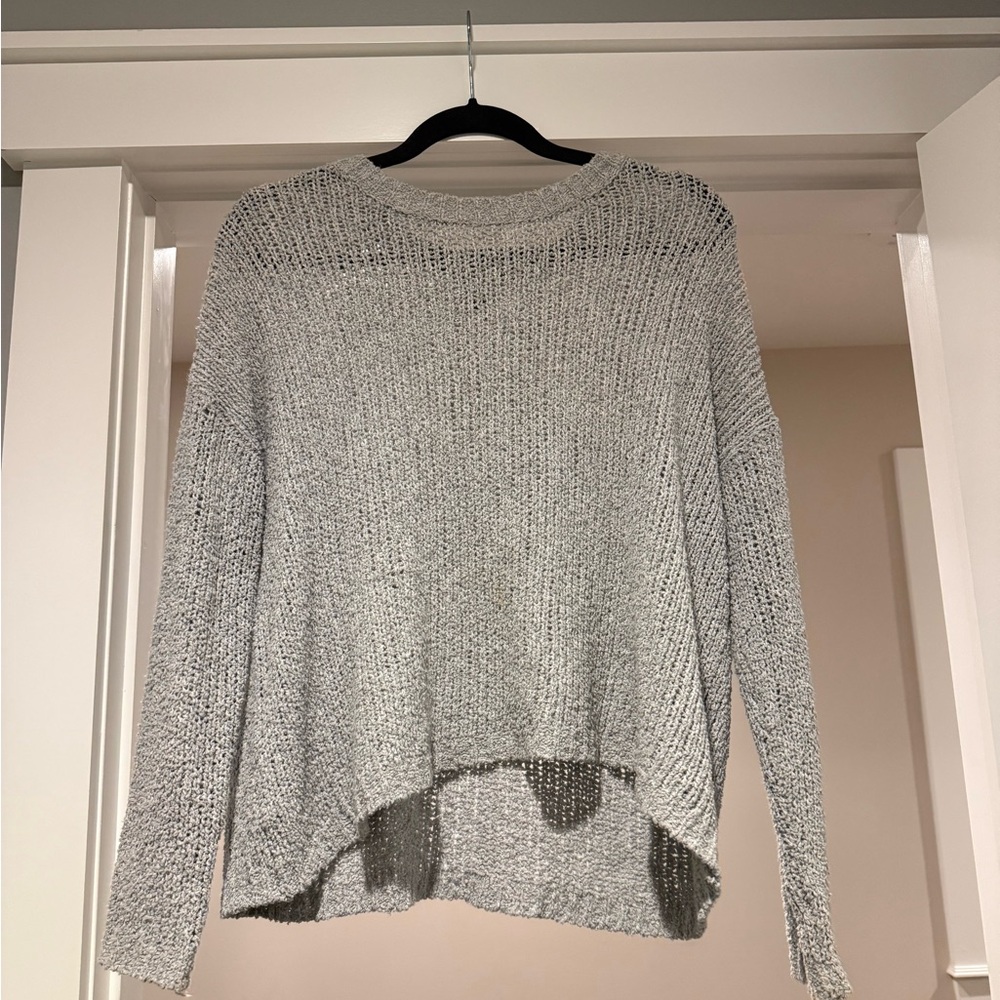 Aerie White and Blue Crew Neck Sweater Modern Knit